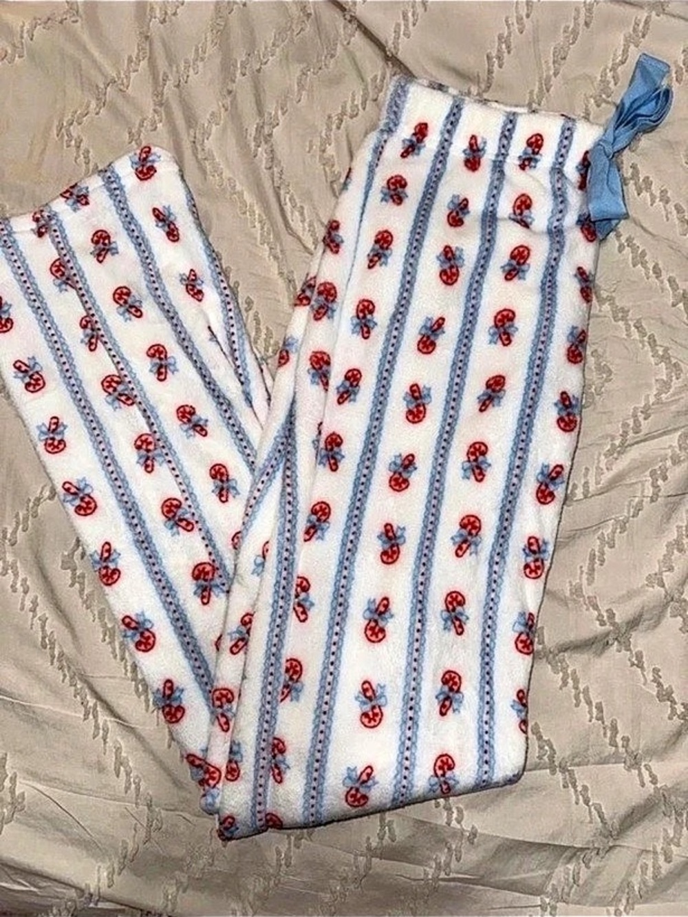 Printed Wide Leg Pants White & Blue Size XS